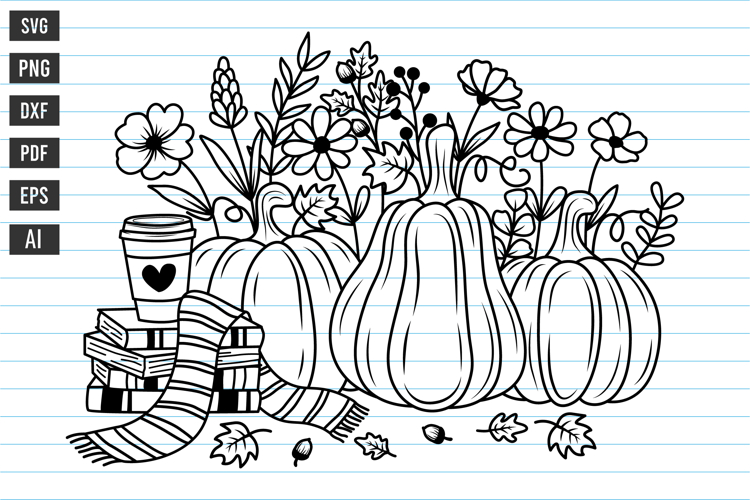 Bookish Fall Svg Pumpkin With Flower Svg Autumn Pumpkin Svg