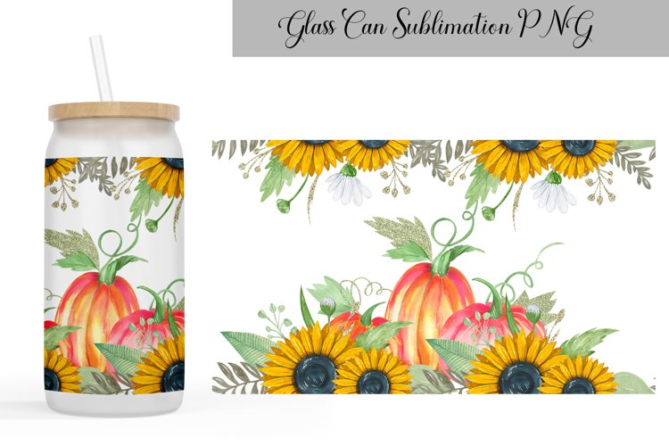 Pumpkin With Sunflower Glass Can | 16 oz Libbey Glass Can