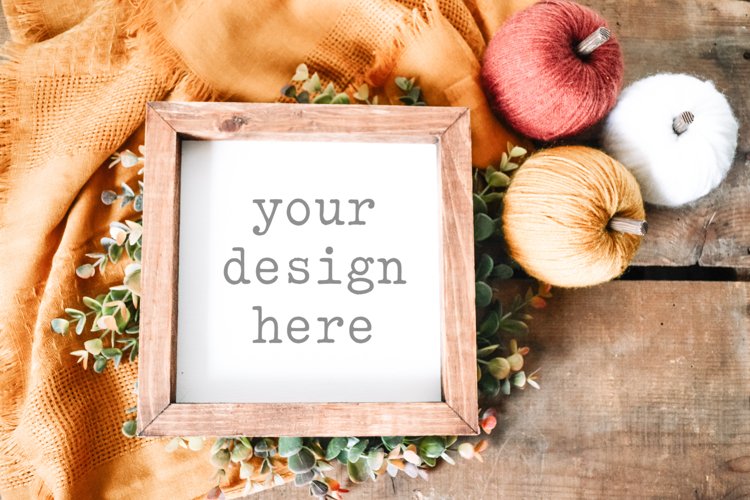 Square Wood Sign Autumn Fall Mockup| Add SVG Add Sublimation
