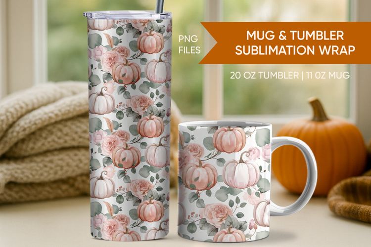 Pink pumpkin tumbler wrap, pumpkin mug wrap