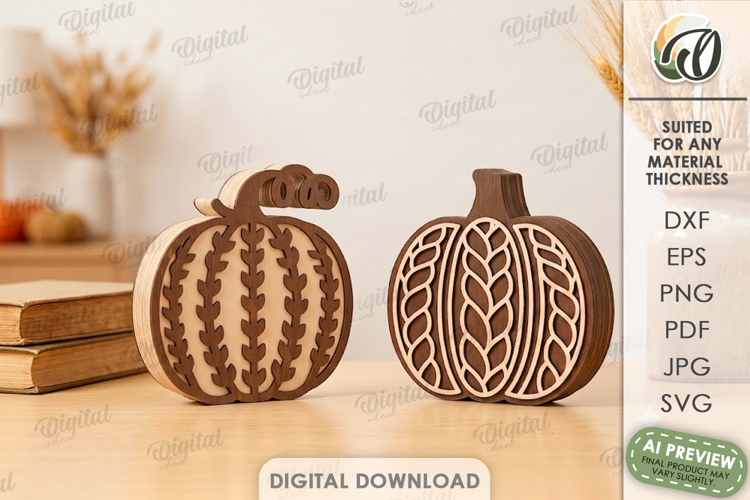3D Fall Pumpkin Stands Laser Cut. Standing Decor SVG