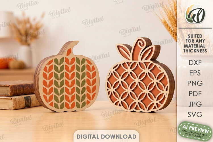 3D Fall Pumpkin Stands Laser Cut. Standing Decor SVG example image 1