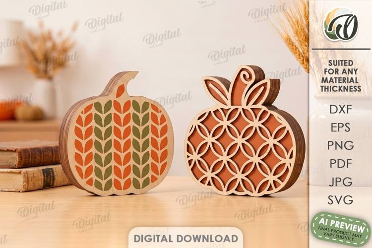3D Fall Pumpkin Stands Laser Cut. Standing Decor SVG