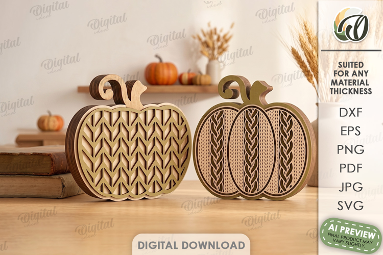3D Fall Pumpkin Stands Laser Cut. Standing Decor SVG