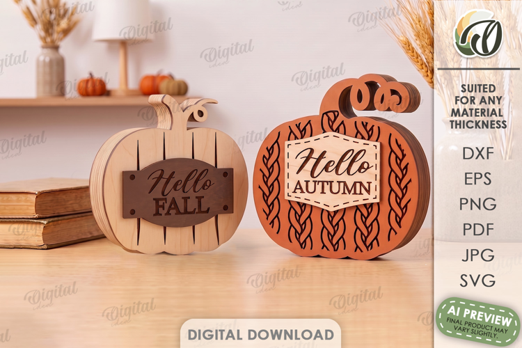 3D Fall Pumpkin Stands Laser Cut. Standing Decor SVG