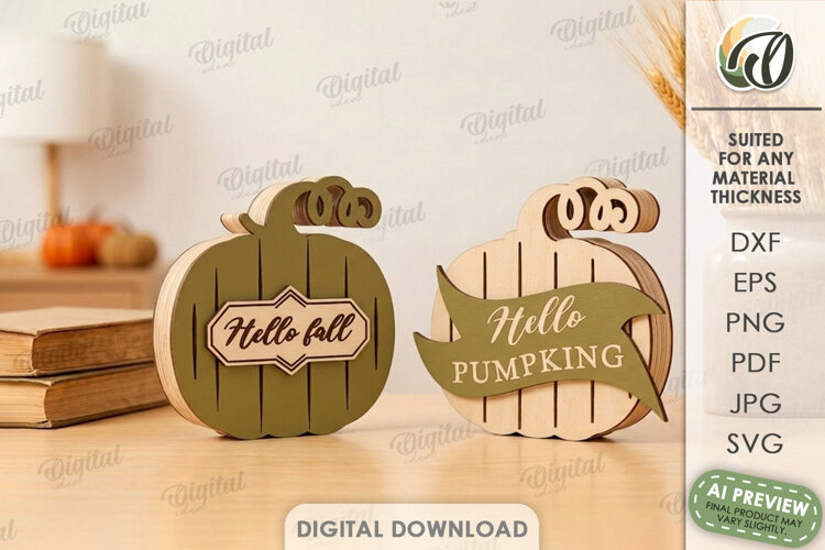 3D Fall Pumpkin Stands Laser Cut. Standing Decor SVG example image 1