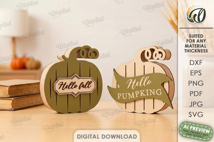 3D Fall Pumpkin Stands Laser Cut. Standing Decor SVG