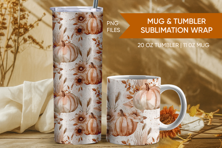 Fall Pumpkin Tumbler, Boho pumpkin Mug Wrap, thanksgiving