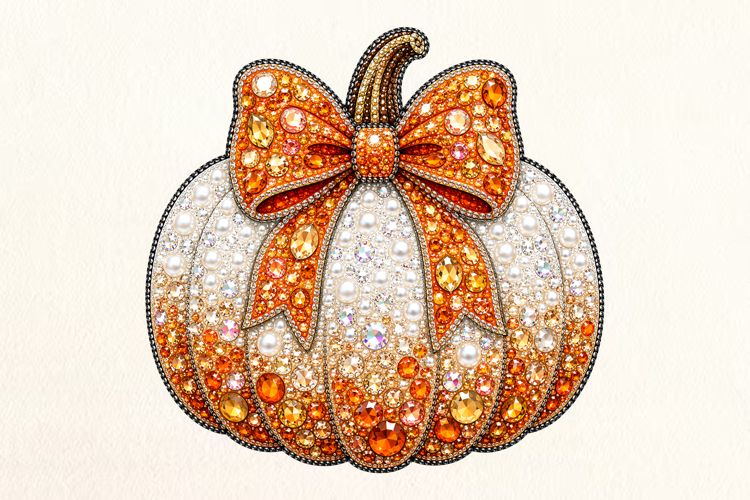 Fall Pumpkin with Bow Bling Sublimation PNG example image 1