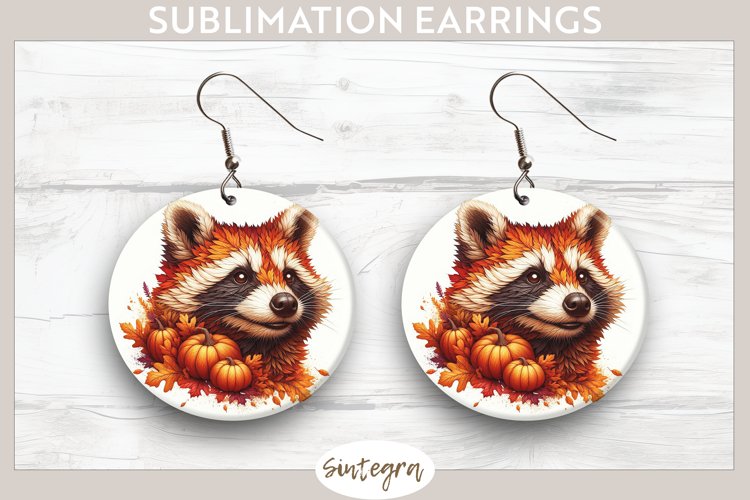 Fall Raccoon Animal v4 Round Earrings Sublimation