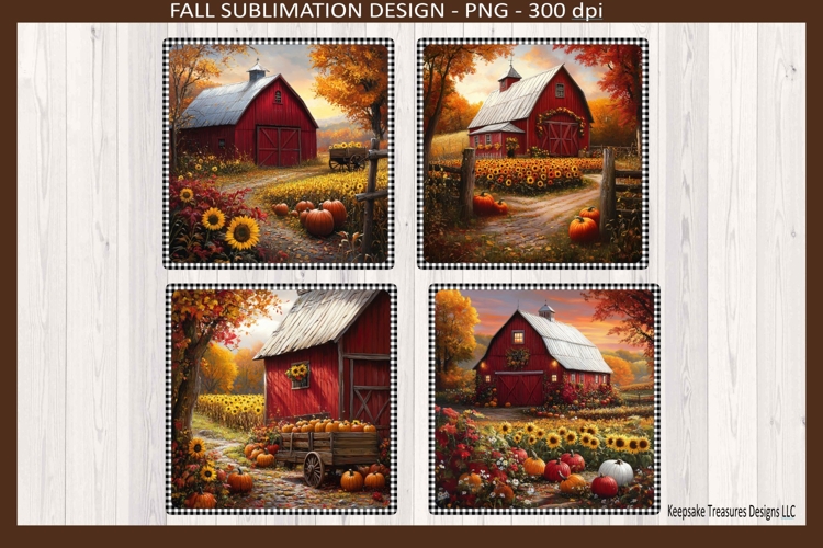 Fall Red Barn Square Coasters #1 Sublimation Png