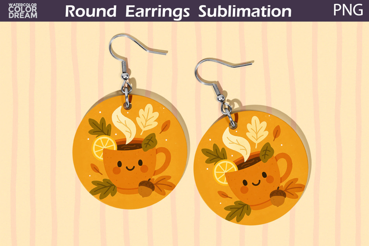 Fall Round Earrings | Tea Autumn Leaves Earrings