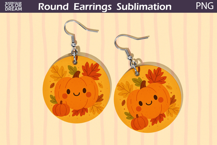 Fall Round Earrings | Pumpkin Autumn Leaves Earrings