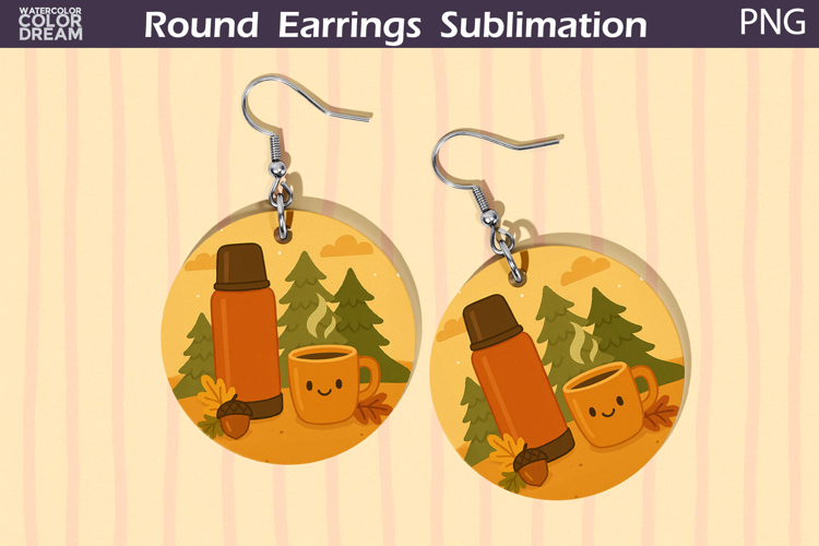 Fall Round Earrings | Tea Autumn Leaves Earrings