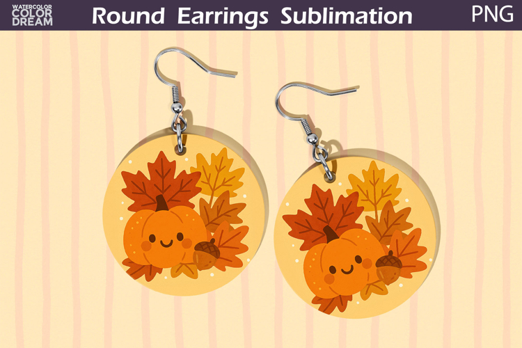 Fall Round Earrings | Pumpkin Autumn Leaves Earrings