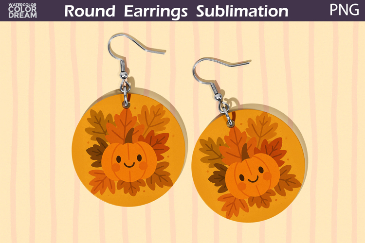 Fall Round Earrings | Pumpkin Autumn Leaves Earrings