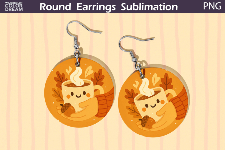 Fall Round Earrings | Pumpkin Latte Autumn Leaves Earrings