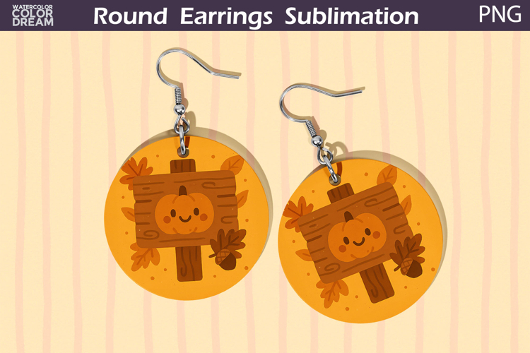Fall Round Earrings | Pumpkin Autumn Leaves Earrings