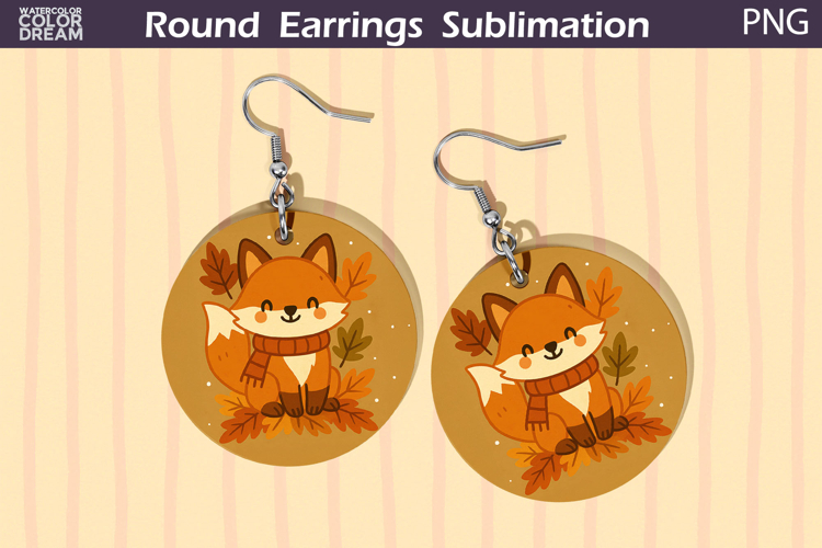 Fall Round Earrings | Fox Autumn Leaves Earrings