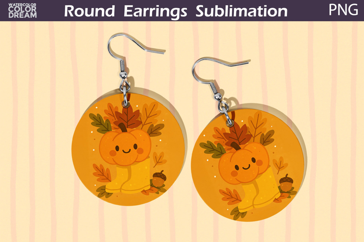 Fall Round Earrings | Pumpkin Autumn Leaves Earrings