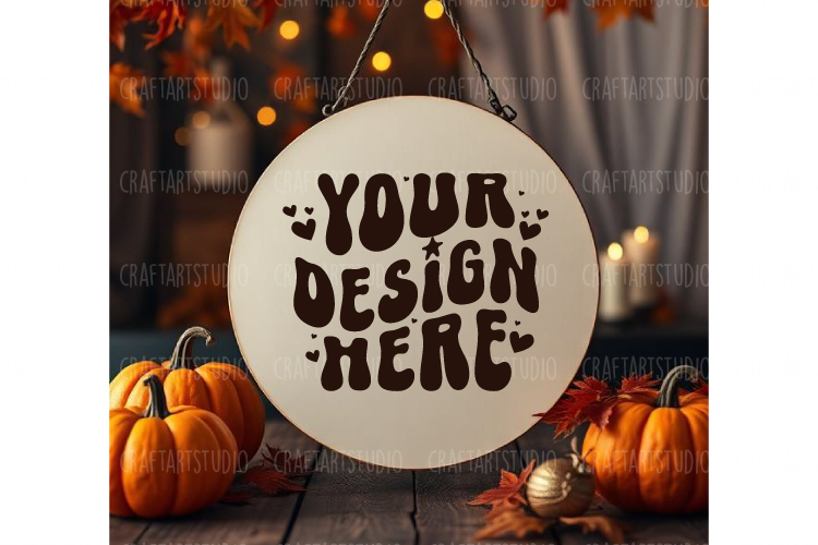 Fall Round Sign Mockup, Door Sign Mockup, Halloween Sign JPG