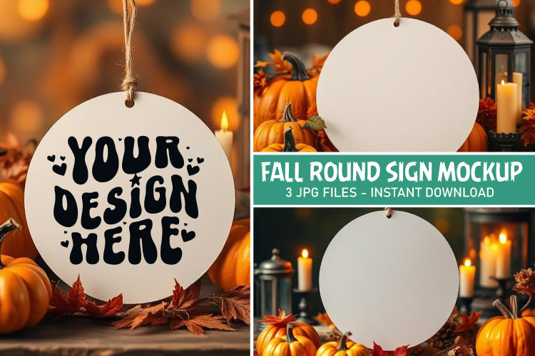 Fall Round Sign Mockup - Autumn Sign Mockup JPG PNG