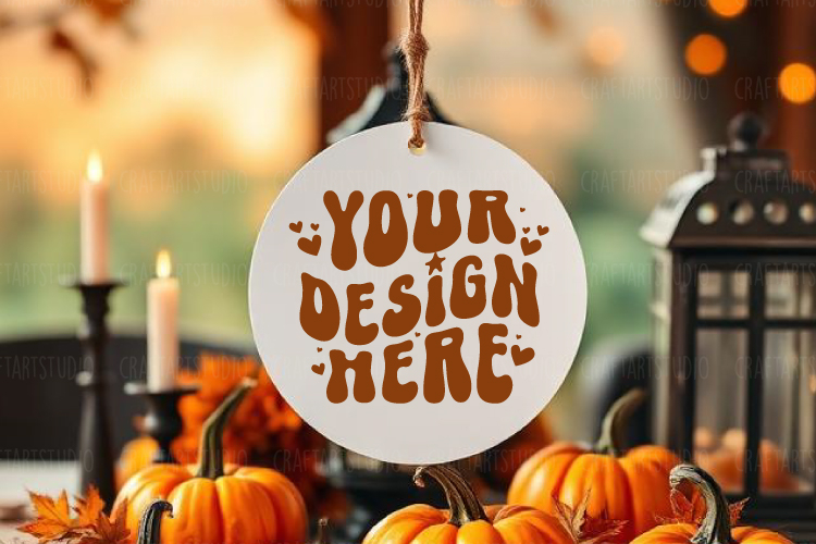 Blank Halloween Round Sign Mockup Farmhouse Style
