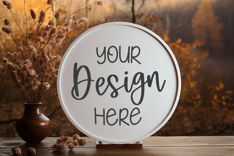 Fall Sign Mockup | Autumn Round Sign Mockup