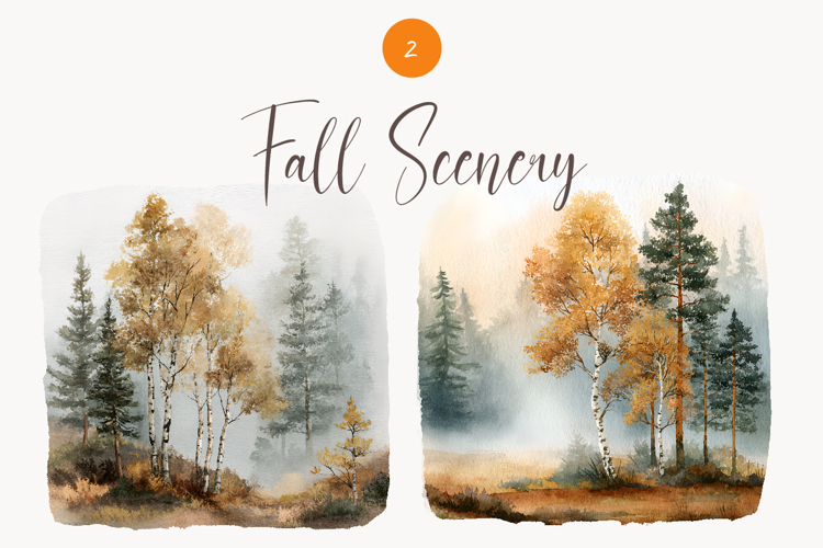 Watercolor Fall clipart - Watercolor Autumn nature scenery