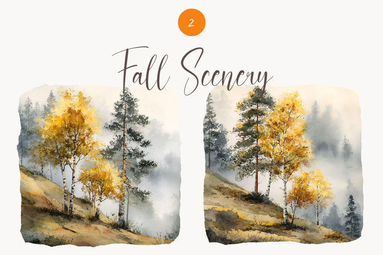 Watercolor Fall clipart - Watercolor Autumn nature scenery
