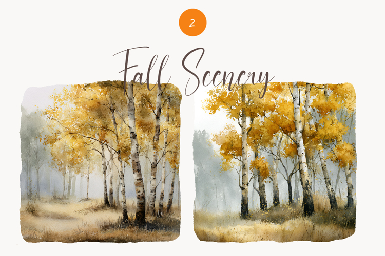 Watercolor Fall clipart - Watercolor Autumn nature scenery