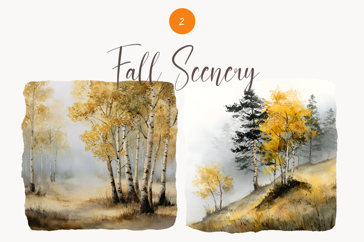 Watercolor Fall clipart - Watercolor Autumn nature scenery