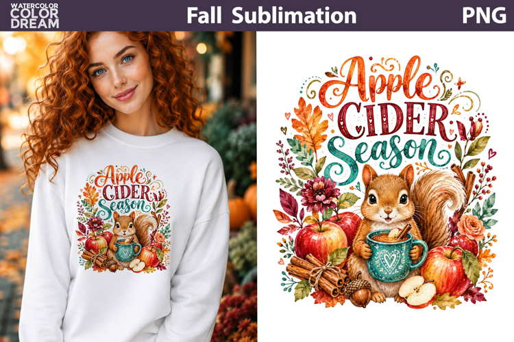 Apple Cider Fall Squirrel | Autumn Sublimation PNG