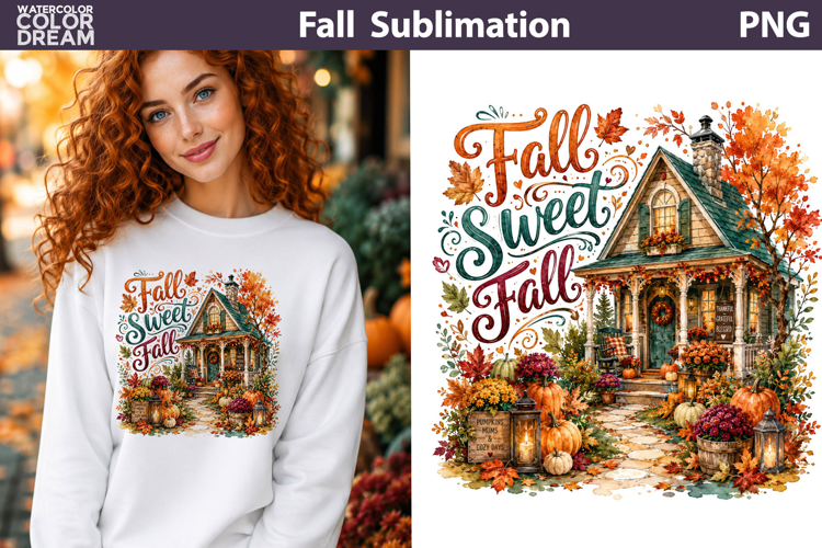 Fall Sweet Fall Cottage | Autumn Sublimation PNG