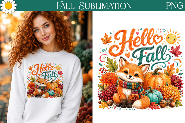 Hello Fall PNG | Cute Fox Autumn Art