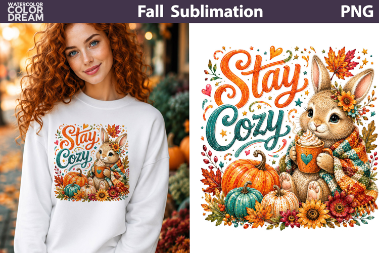 Stay Cozy Bunny | Cute Fall Sublimation PNG