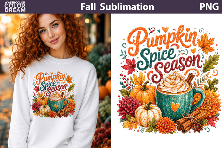 Pumpkin Spice Season | Fall Coffee Sublimation PNG example image 1