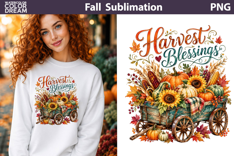 Harvest Blessings | Fall Wagon Sublimation PNG