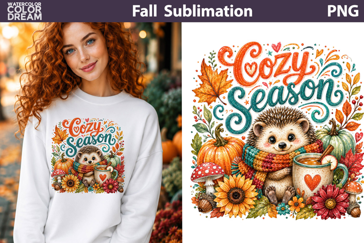 Cozy Season Hedgehog | Fall Sublimation PNG