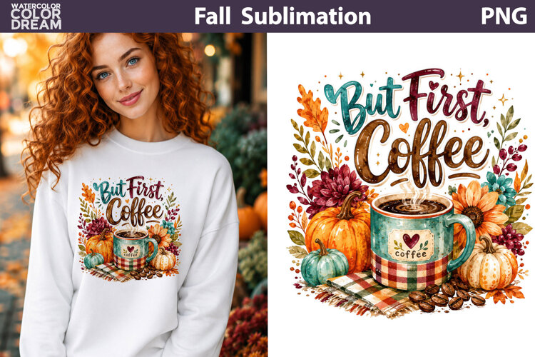 But First Coffee | Fall Coffee Sublimation PNG example image 1