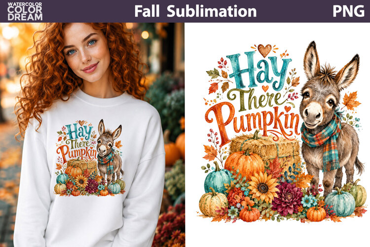 Hay There Pumpkin Donkey | Fall Sublimation PNG example image 1