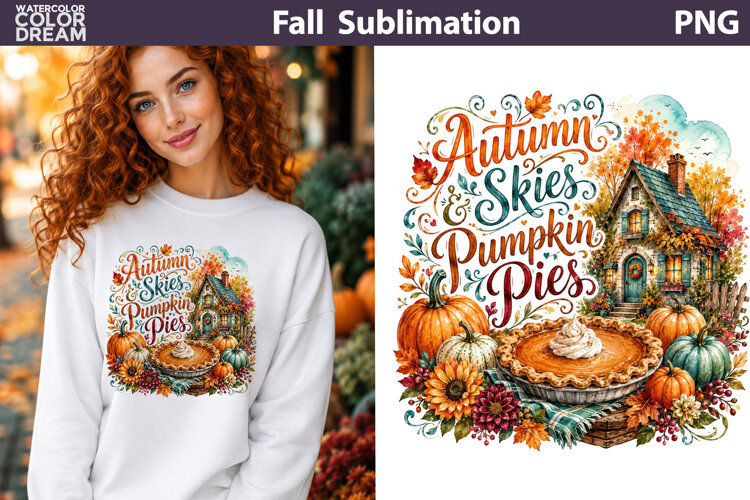 Autumn Skies Pumpkin Pies | Fall Sublimation PNG example image 1