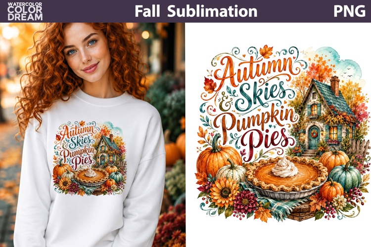 Autumn Skies Pumpkin Pies | Fall Sublimation PNG