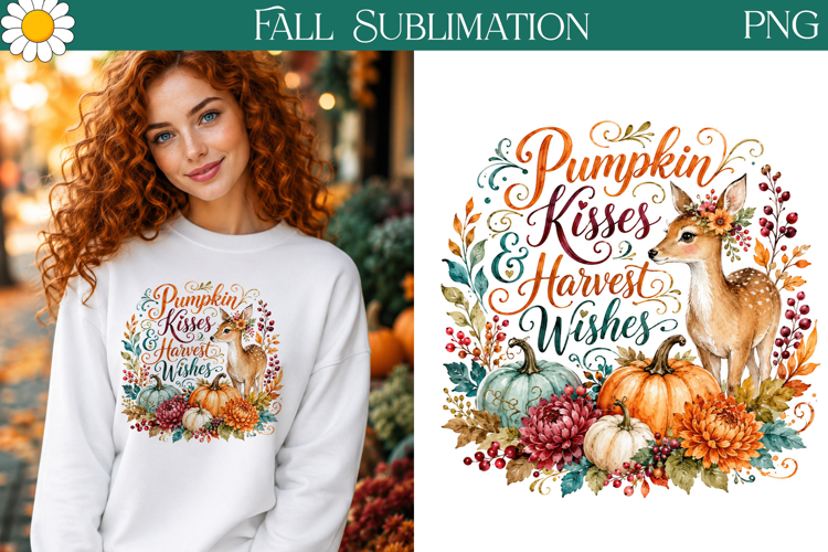 Pumpkin Kisses Harvest Wishes | Fall Sublimation Design