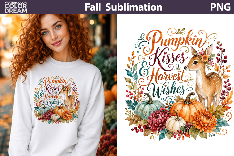 Pumpkin Kisses Harvest Wishes | Deer Fall Sublimation PNG