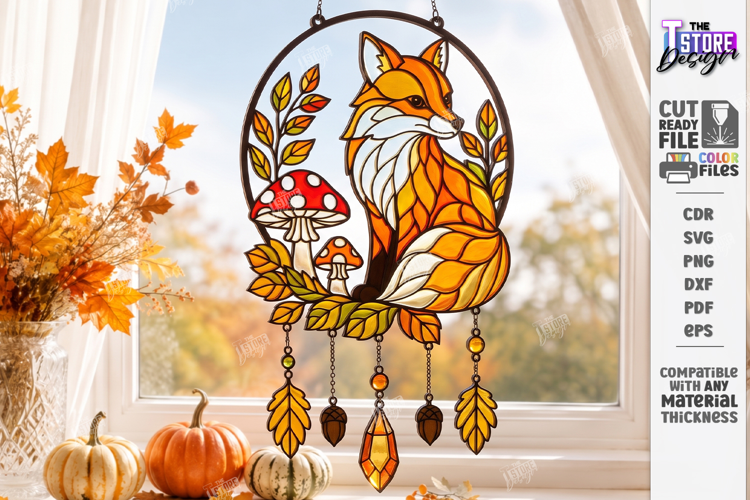 Fall Suncatcher Window Laser Cut | Autumn Stained Glass Sign