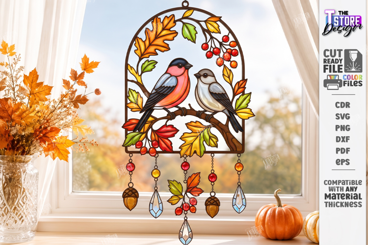 Fall Suncatcher Window Laser Cut | Autumn Stained Glass Sign