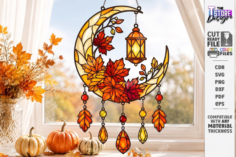 Fall Suncatcher Window Laser Cut | Autumn Stained Glass Sign