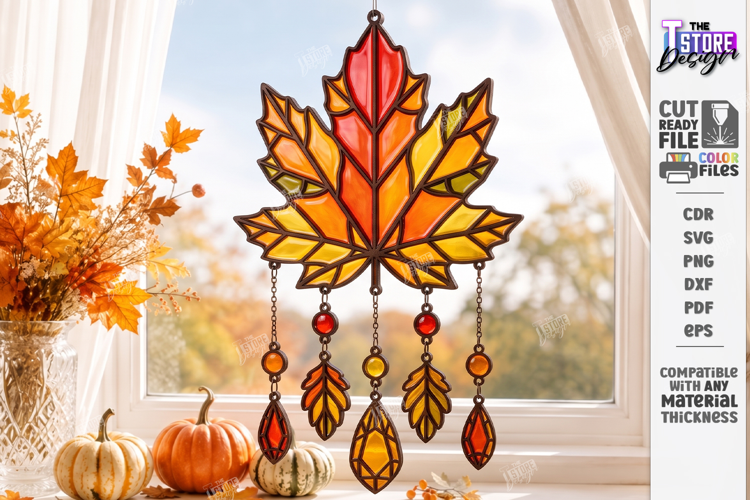 Fall Suncatcher Window Laser Cut | Autumn Stained Glass Sign