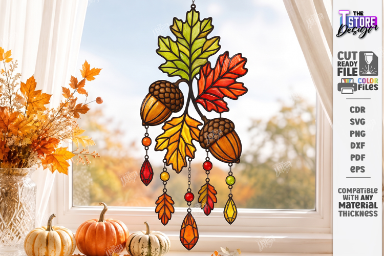 Fall Suncatcher Window Laser Cut | Autumn Stained Glass Sign